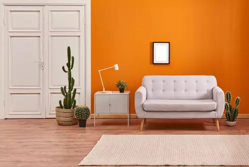 ห้องนั่งเล่นตกแต่งด้วยสีส้ม