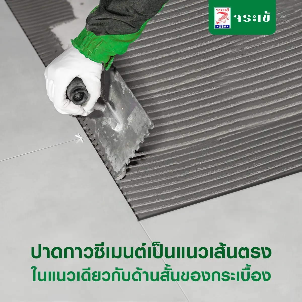 การปาดกาวซีเมนต์ด้วยเกรียงหวี