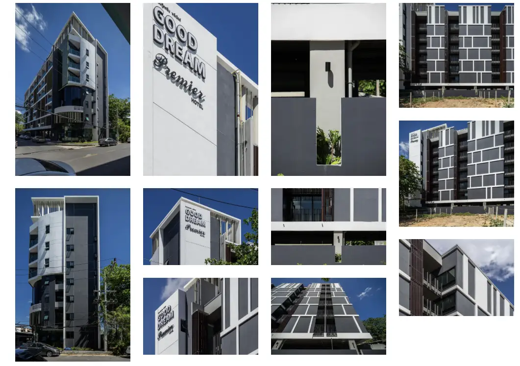 โรงแรม Good Dream Hotel Hatyai จังหวัดสงขลาที่ตกแต่งสไตล์โมเดิร์น ใช้สีเทาดำตัดกับเส้นสายสีขาว