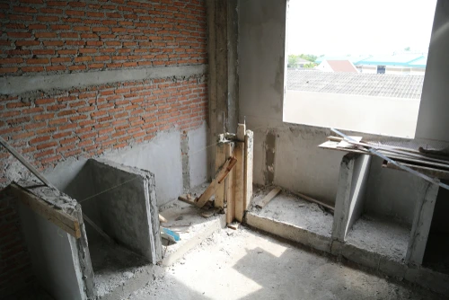 การก่อสร้างเคาน์เตอร์ครัวแบบก่ออิฐ หล่อปูน