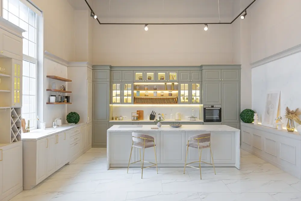 ห้องครัวตกแต่งเรียบง่ายหรูหรา