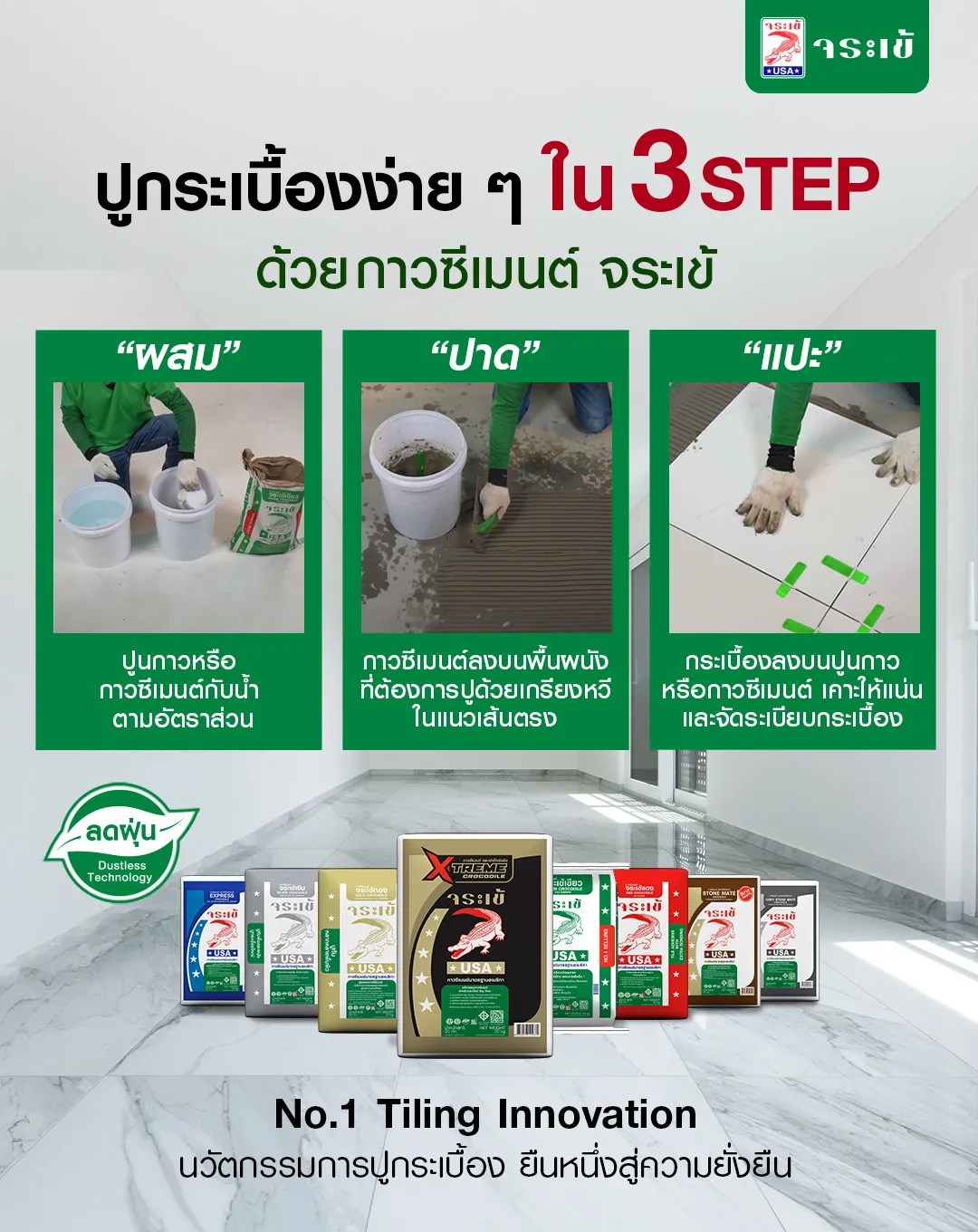 การปูกระเบื้องด้วยกาวซีเมนต์จระเข้